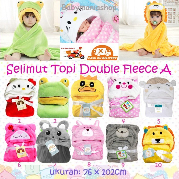 Selimut Topi Karakter Selimut Bayi Double Fleece Selimut Hoodie Bulu Bayi 3D Hoodie Blanket