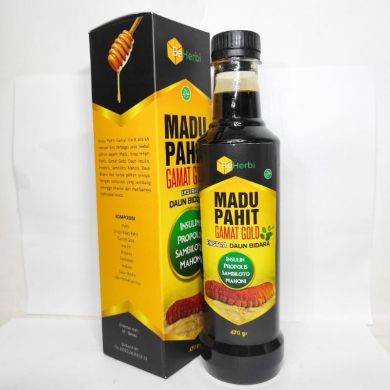 MADU PAHIT Gamat Gold BeHerbi Ekstra Daun Bidara Insulin Propolis Sambiloto Mahoni 470gr 100% 0RIGINAL