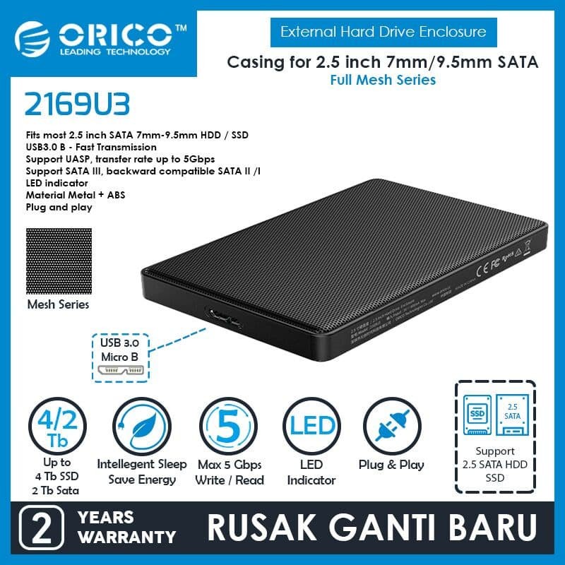 SSD / HDD Enclosure 2.5 inch USB3.0 Full Mesh ORICO 2169U3 Portable