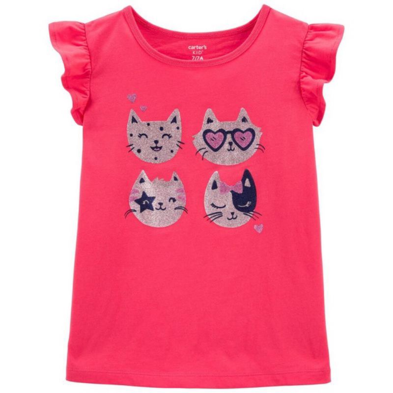 Kaos anak cewek carters bayi 1 2 tahun-Fushia cat face