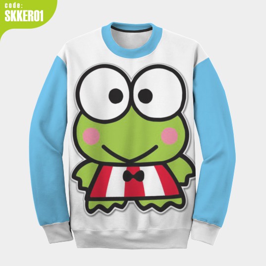 Sweater Keroppi Smile Sticker Bahan Halus Lembut Tebal Full Print Bisa Custom