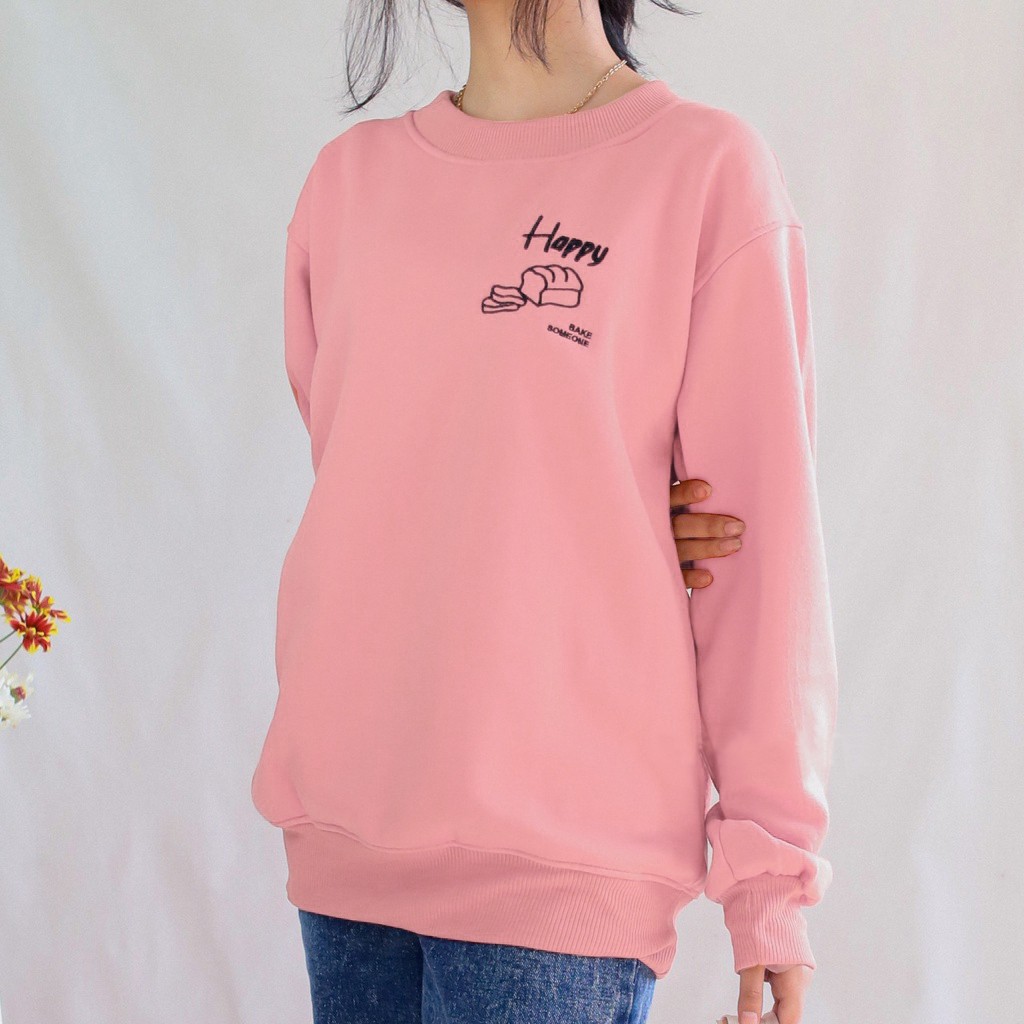 FenishaStore Sweater Crewneck Oblong Wanita HAPPY BAKE SOMEONE Size M-L-XL-XXL Bisa Bayar Ditempat COD