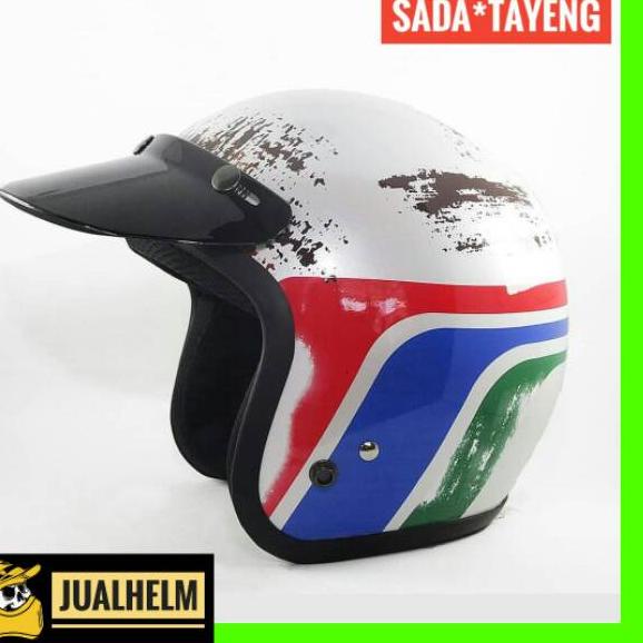 [KODE PRODUK GV0Z96585] Helm Retro Sada Tayeng Putih Glossy ( Helm Classic / Helm Klasik / Helm Bogo