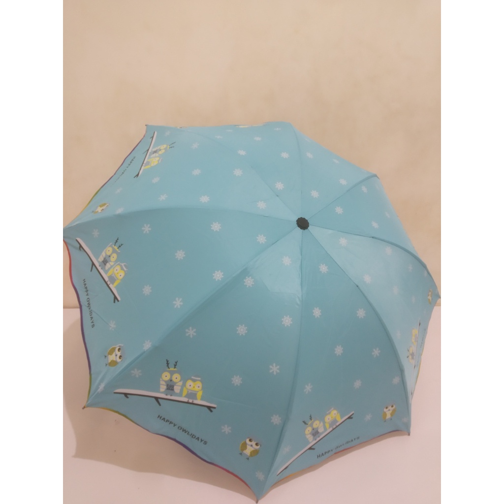 Payung Lipat 3 Motif HAPPY OWLIDAYS Kuat Kokoh Trendy Anti Angin Nagoya NF 479