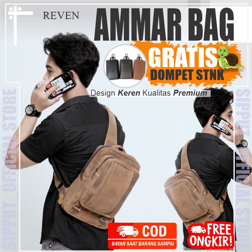 [COD]Tas Kulit Pria Waistbag pria Tas selempang pria kulit asli tas selempang terbaru reven ammar