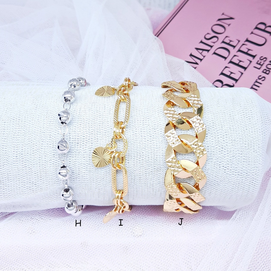 Gelang Tangan Rantai Bola Plat Batu Putih Love - BB361