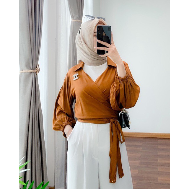 BEFAST -  ZEC OOTD Blouse BEEYA / Cropy Long RAYON DIAMOND Wrap Top / Blouse Ikat / Fashion Wanita Casual / Blouse Polos / OOTD Remaja Wanita Ala Korean Style / Pakaian Wanita Modis / Blouse Banyak Warna / Outift Selebgram Trendy