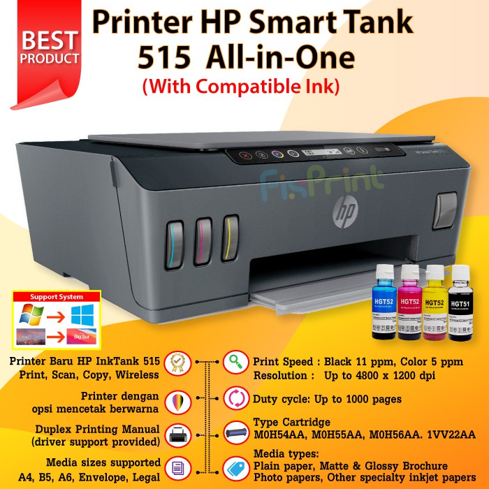 Printer HP Smart Tank 515 Wireless All-in-One (Print - Scan - Copy)