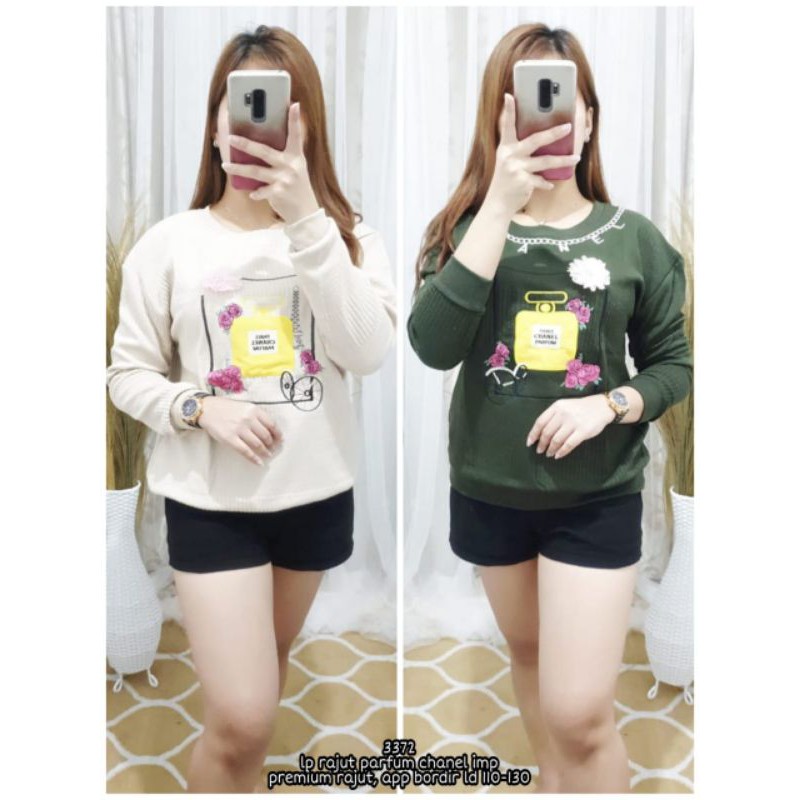 Kaos lengan panjang parfum chanel Premium rajut 3372