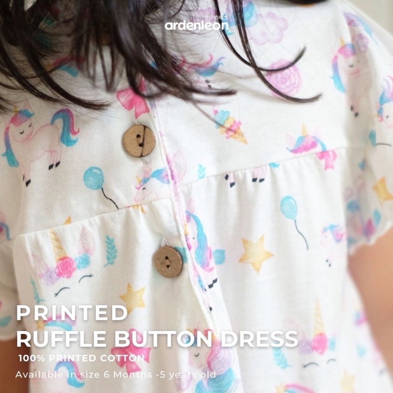 ArdenLeon RUFFLE BUTTON DRESS PRINTED / Arden Leon Dress Motif Bayi Anak Perempuan