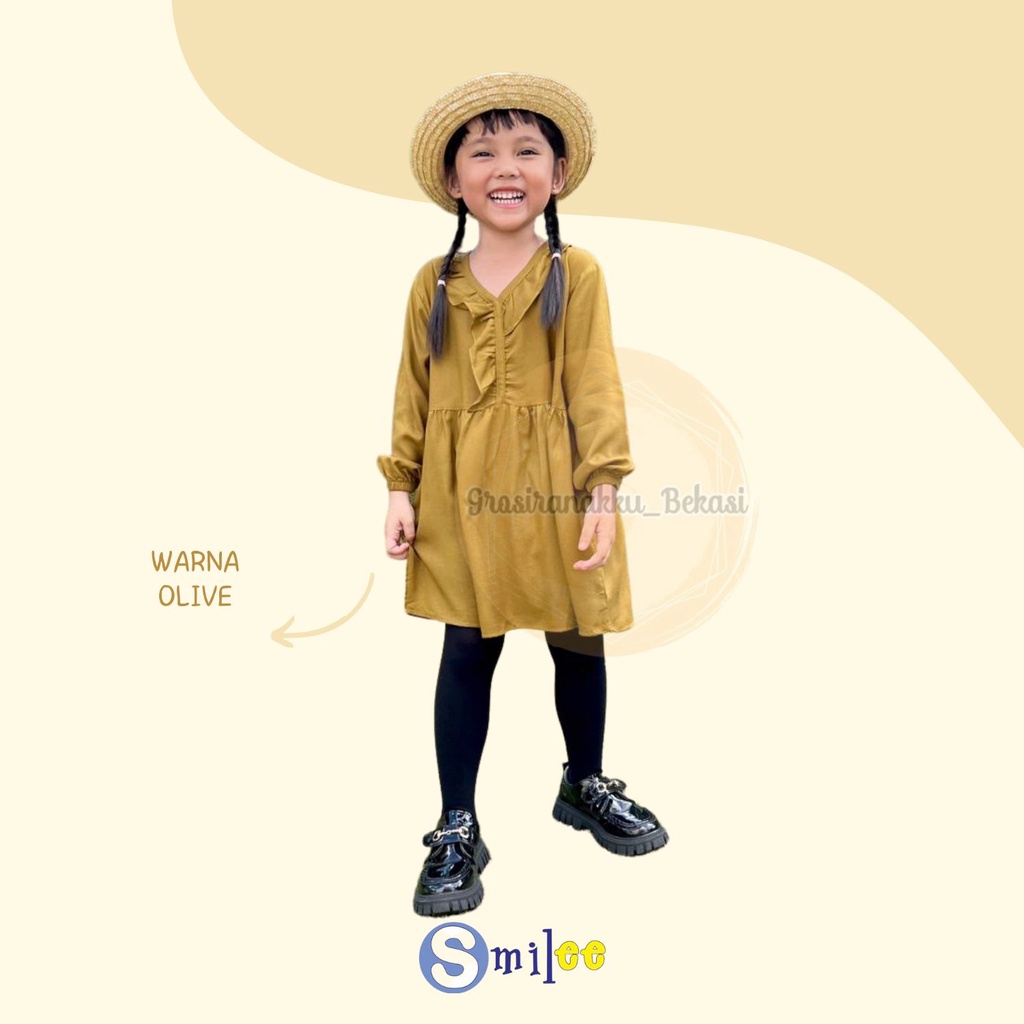 Tunik Anak Raisa Smilee Rayon Warna Olive Size 2-10 Tahun