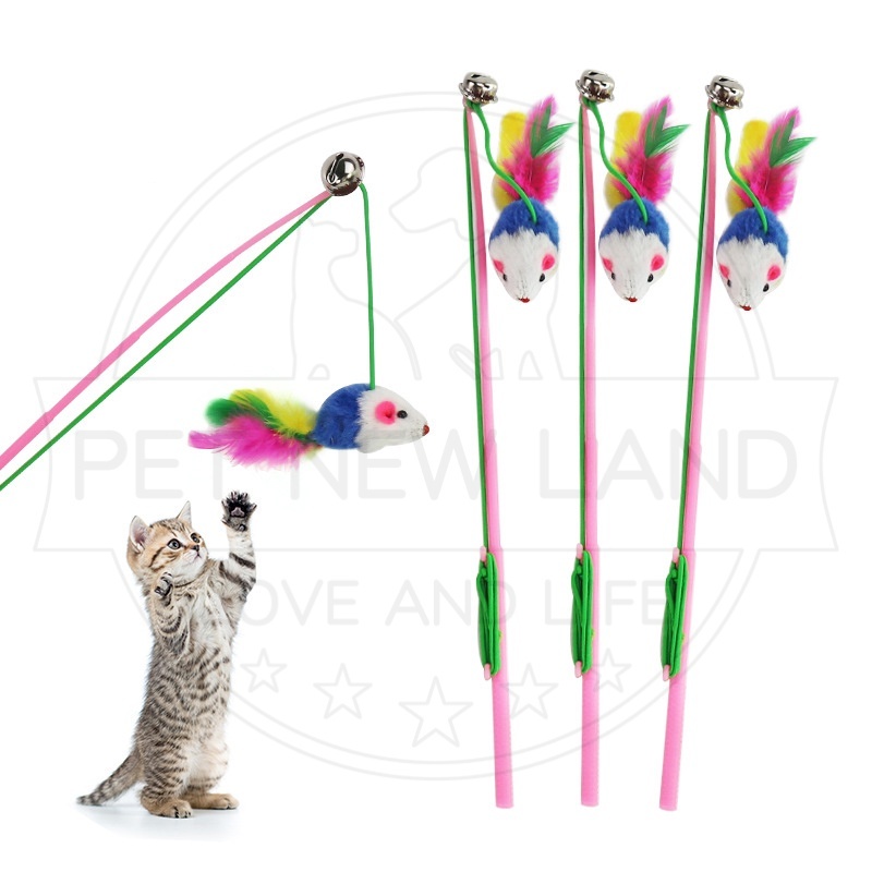 Stick Mainan Kucing Cat Toys Tongkat Tikus Bulu Warna Interaktif Aksesoris Hewan Peliharaan