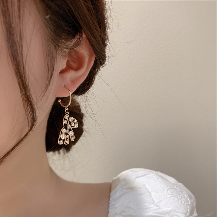 Sparkle Diamond Bears Earrings Lady's Korea Manis Dan Lucu Aksesoris Telinga