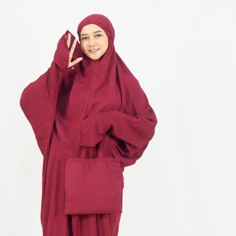 Mukena Dewasa Terusan Terbaru Mukenah Hadramaut Terompah Bordir Polos Bahan Rayon Super Jumbo 2IN1 Traveling Hitam Putih Pashmina
