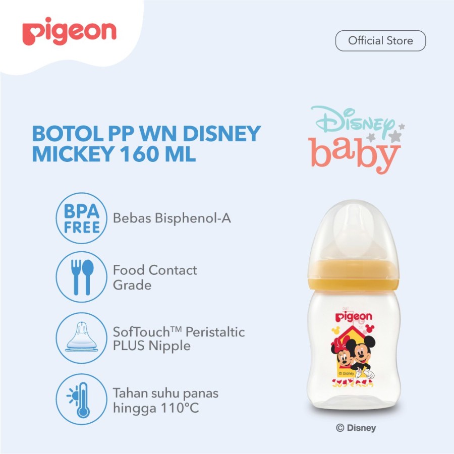 PIGEON DISNEY BABY SOFT TOUCH CLEAR PP WIDE NECK BOTTLE 160ML