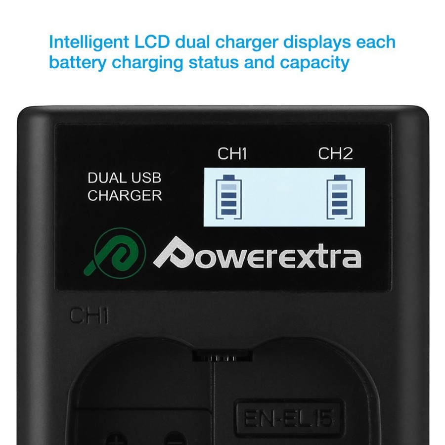 Powerextra Smart Dual USB Charger LCD for Canon LP-E12, LC-E12