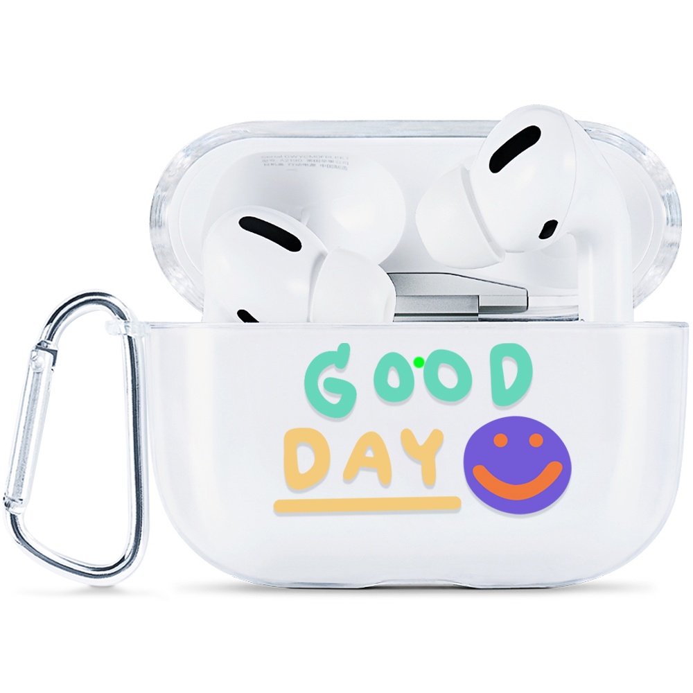 Simple AirPods Pro Case Anti-fall Silicone Soft Case Headset Protection Cover Cute Smile + Lanyar