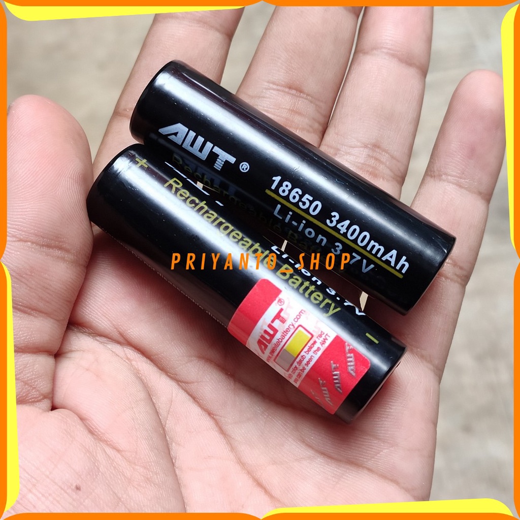 Battery 18650 Original Rechargeable Baterai Cas Batrei Charger AWT ORI