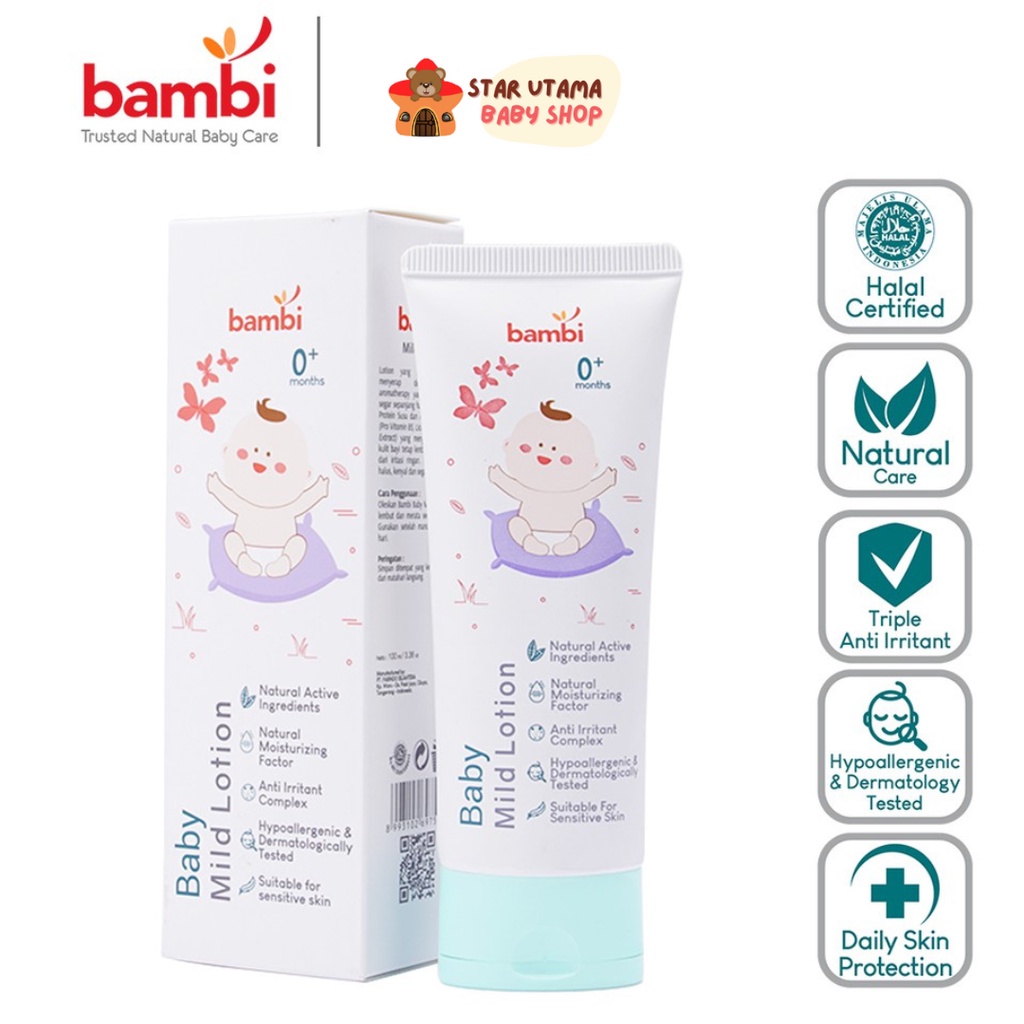 Bambi Baby Mild Lotion 100ml  | Moisture Pelembab Perawatan Kulit Bayi losion