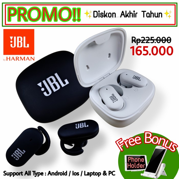JBL Headset Bluetooth Wireless Earphone Bluetooth Headset Wireless JBL - Hitam