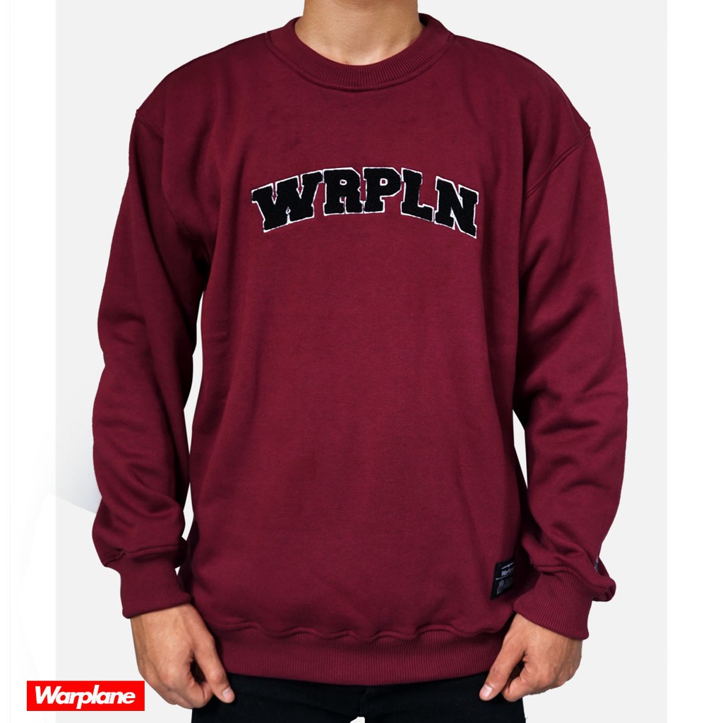 Warplane Crewneck Marun Embroidery/Atasan Pria/ Sweater Wrpln Dewasa /Sweatshirt Maroon