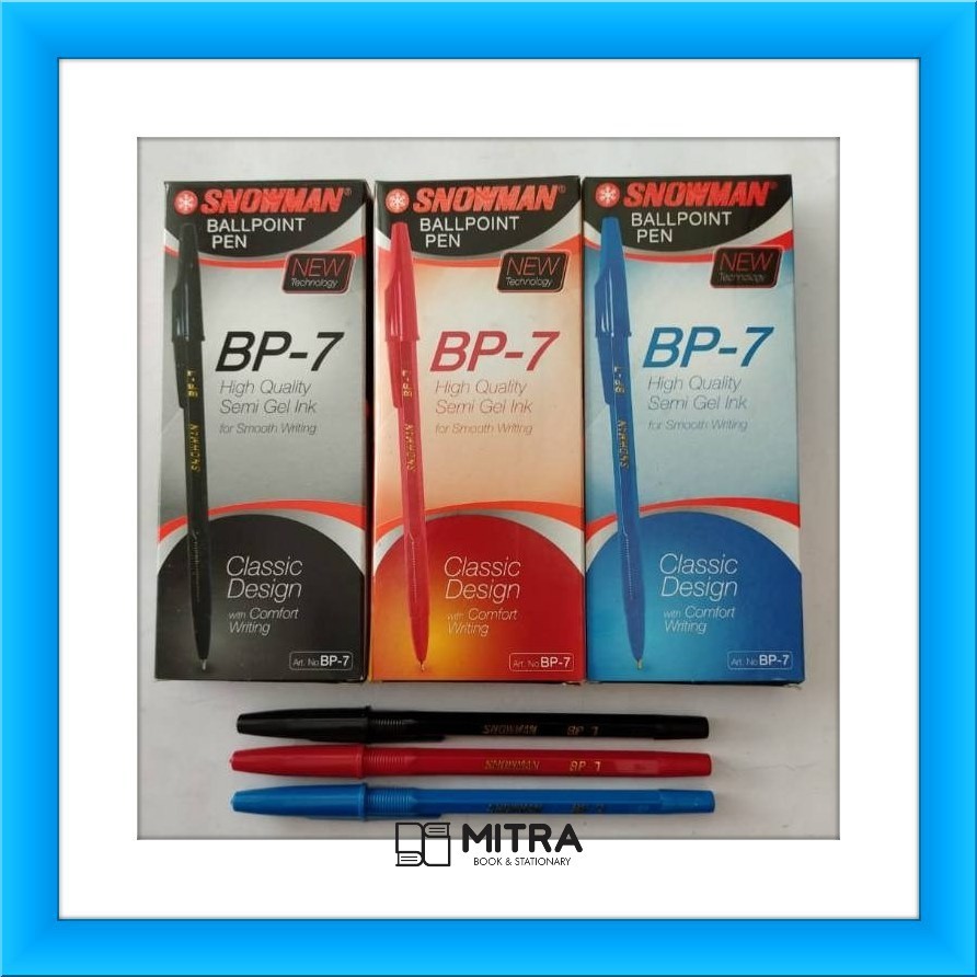 

Pulpen Bolpoint Bolpen Snowman BP 7 Hitam Merah Biru
