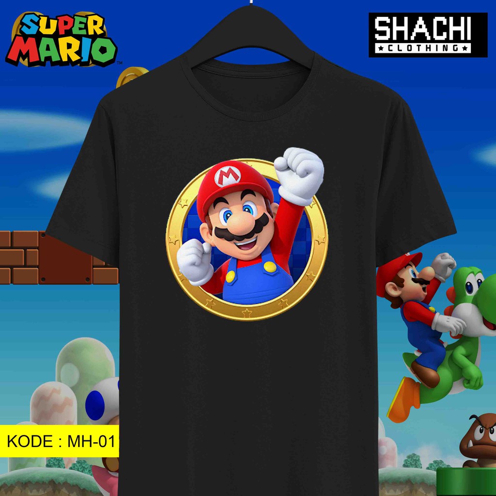 T Shirt Kaos Game Jadul SUPER MARIO - MARIO BROS – MH01 – Premium Black NSA