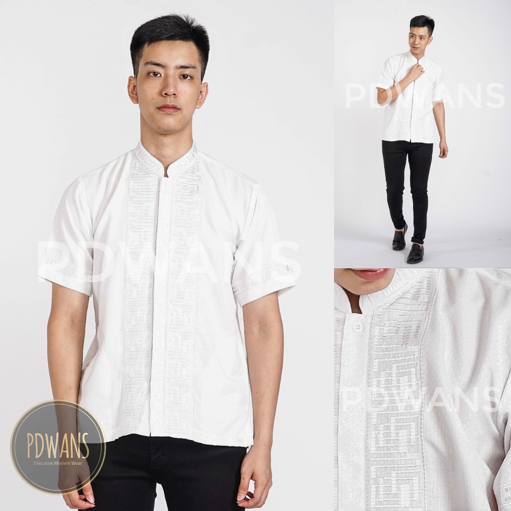 Baju Koko Lengan Pendek Putih Bordir Senada PDWANS - RD16