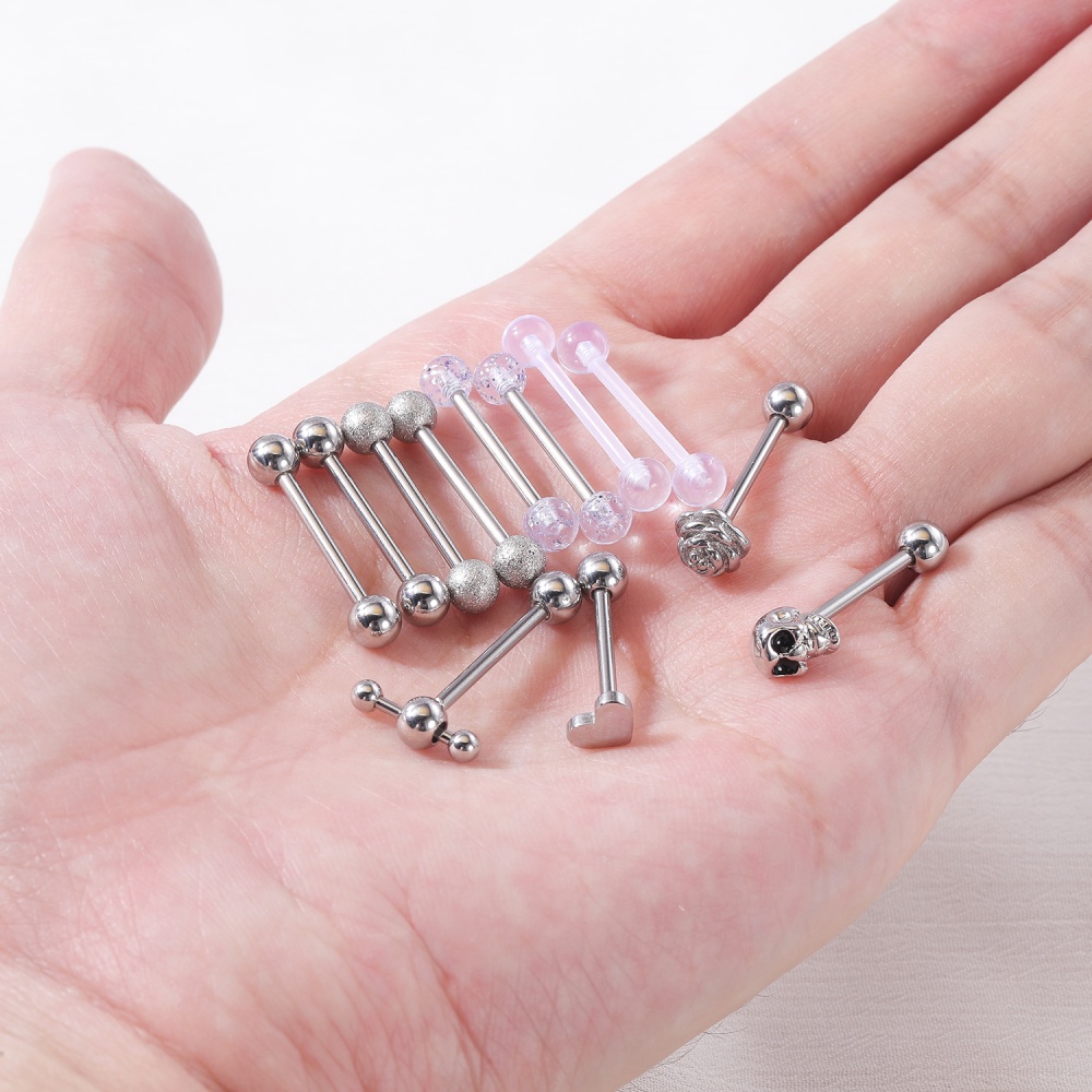 1Set 14g Anting Tindik Lidah Bentuk Tengkorak Bahan Stainless Steel Untuk Wanita