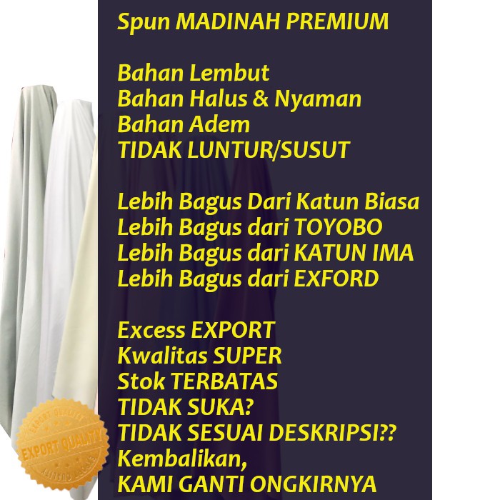 Kain Polos Spun Madinah PREMIUM Lebar 115CM