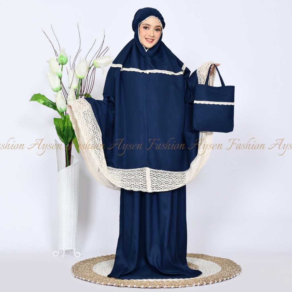 Mukena Dewasa Rainaseries Katun Polos Renda