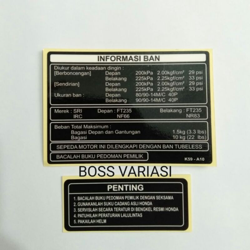 Stiker Prosedur Beat / Stiker Warning Vario Scoopy Spacy / Sticker Peringatan