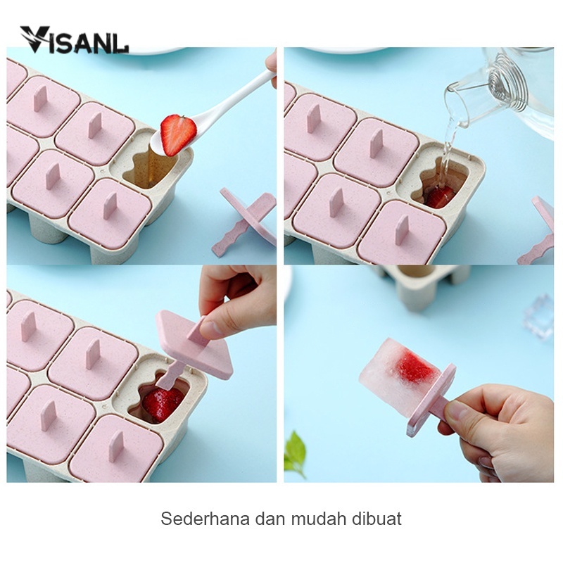 CETAKAN ES KRIM STIK ES KRIM CETAKAN ICE CREAM POPSICLE  8 Slot Es Loli DIY Beserta Lucu Es Batu Bulat