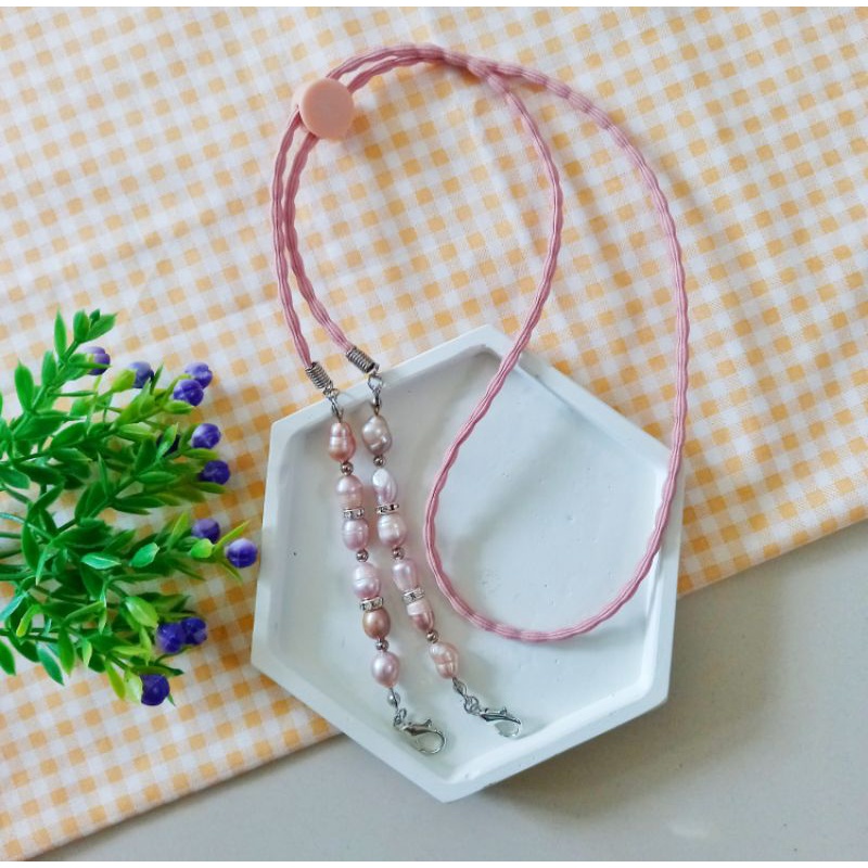 STRAP MASKeR 2 in 1 MUTIARA ASLI AIR TAWAR KONEKTOR MASKER KALUNG MASKER TALI MASKER GANTUNGAN TALI 