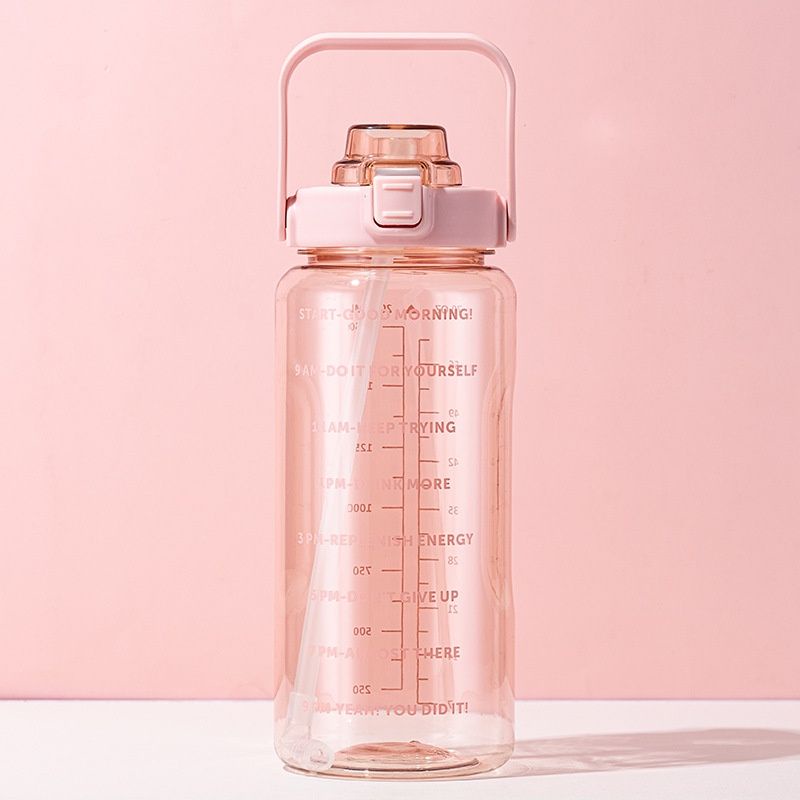Botol Minum 2 Liter/Botol Minum Transparan/Botol Minum Bening Motivasi-BENING-PINK