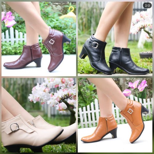 SEPATU BOOTS KULIT HEELS WANITA KOREA STYLE
