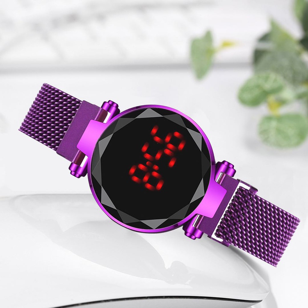 Jam Tangan Magnet LED Touch Screen Bulat Digital / Jam Tangan Wanita Korea Strap Magnet LED