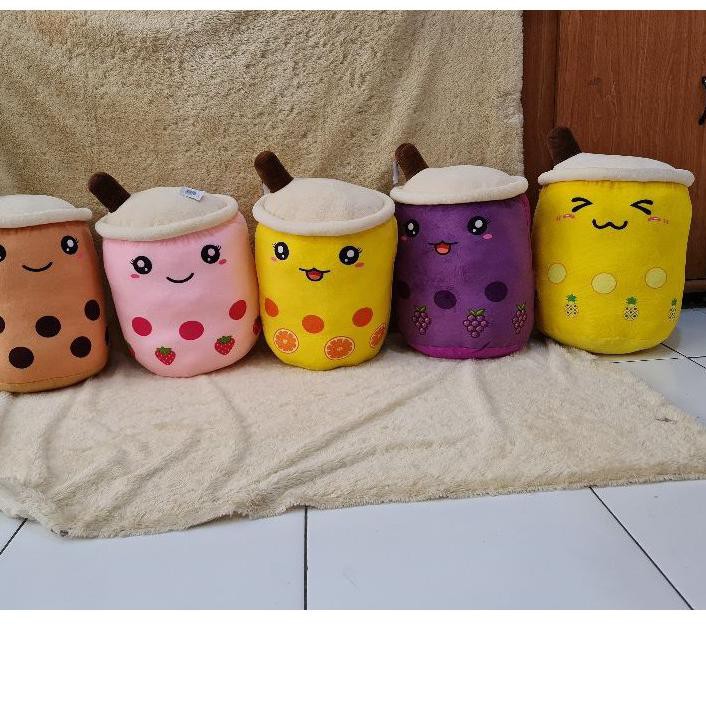 ➱ DREAMTOYS96 boneka boba jumbo bubble milk tea pearl brown sugar 14" nanas strawberry anggur jeruk