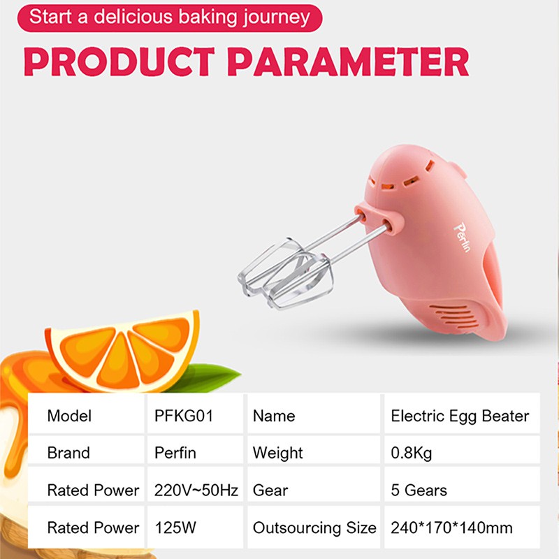 Perfin PFKG01 Pink Hand Mixer 5 Kecepatan (Dengan basis)