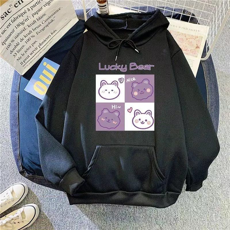 Sweater Hoodie Wanita Pria lucky Bear l Jaket Hodie Cewek Terbaru TEBAL