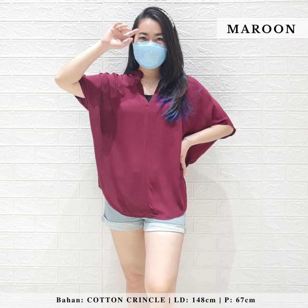 2904 CARITA OVERSIZE TOP BLOUSE BIGSIZE JUMBO FELICIA BLOUSE-MAROON (crincle)
