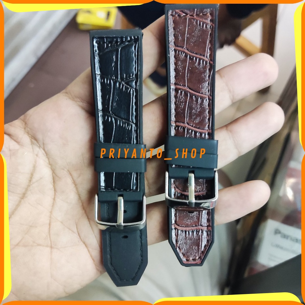 Strap Tali Kulit Karet jam tangan 22mm Rubber Leather watch Import