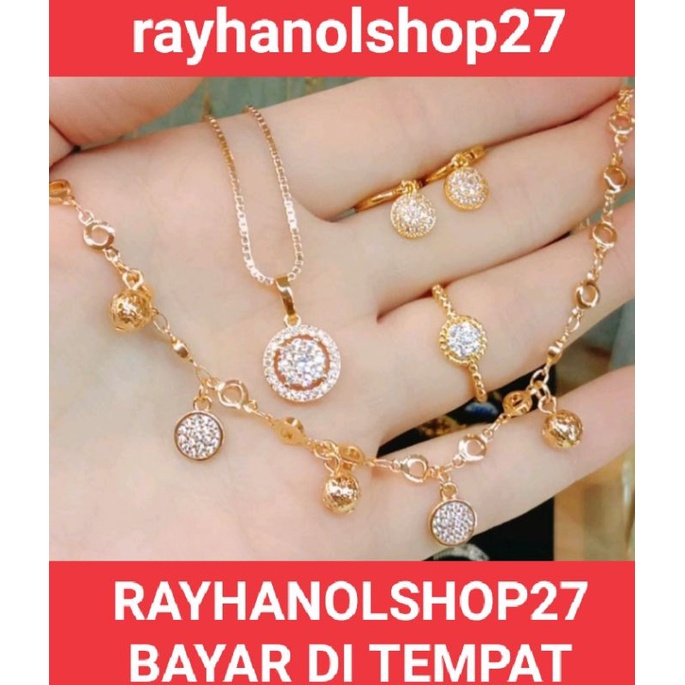 SET PERHIASAN WANITA DEWASA TITANIUM LAPIS EMAS 24 K ANTI KARAT