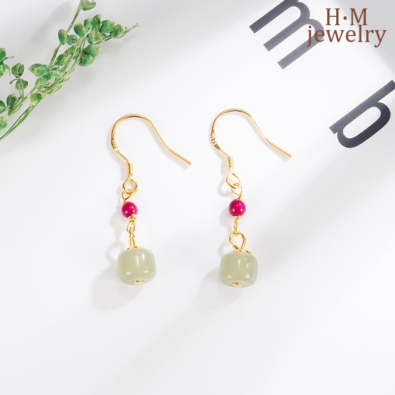 Anting Gantung Batu Giok Hetian Merah Vintage Untuk Wanita 2022