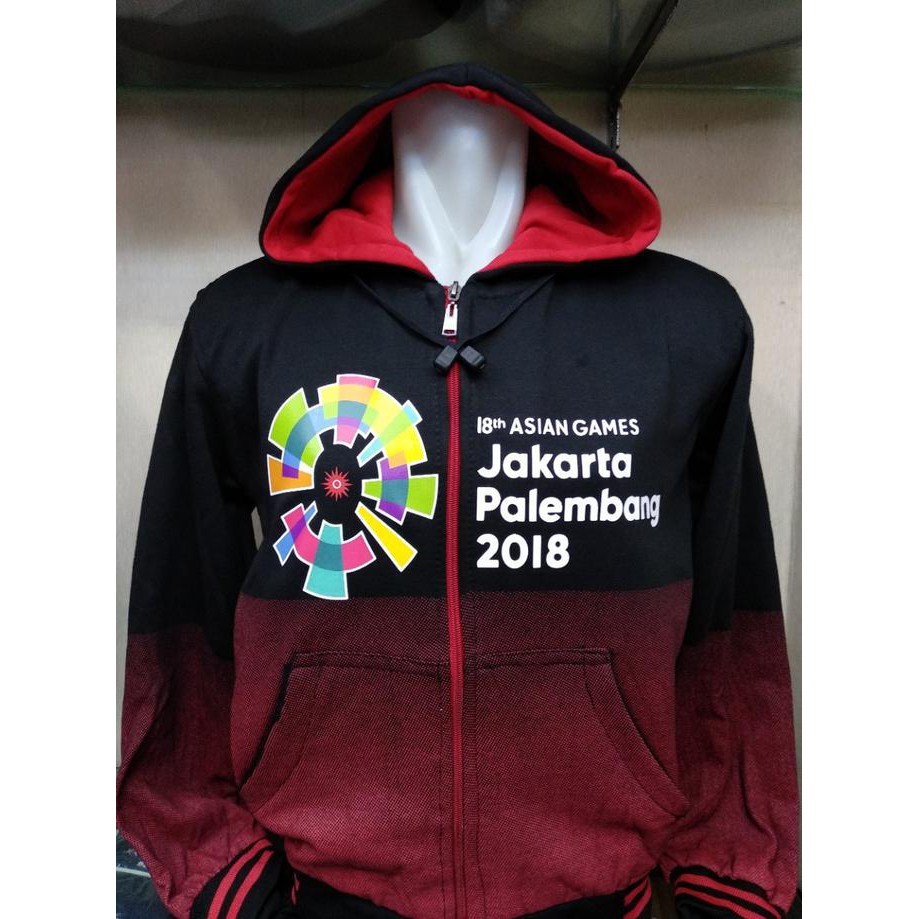 Joy Fashion Jaket Sweater Zipper Asian Games 2018 Gradasi Hitam Merah Bs-012