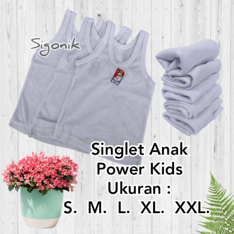 Singlet Anak Cewek Cowok Power Kids S M L XL XXL 0 Bulan Sampai 10 Tahun Batita Balita Paud TK SD