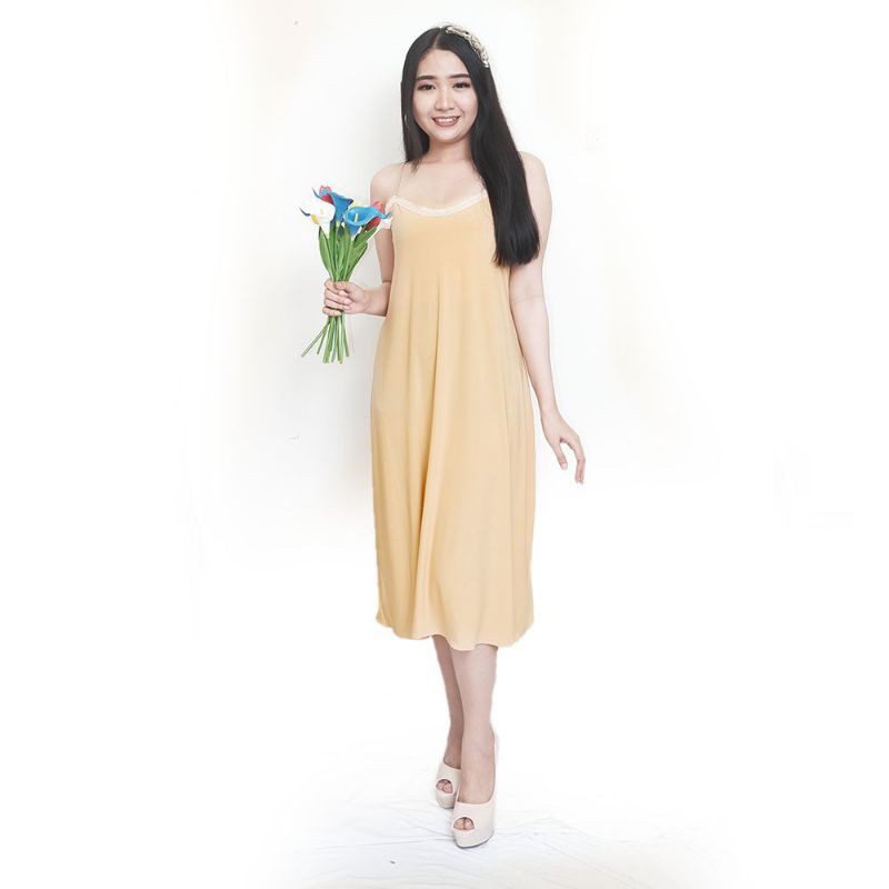 Daster wanita sexy panjang baju tidur spandek cream 1539CDR