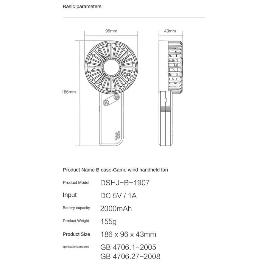 BCase Kipas Angin Genggam Portable Fan Handheld Gaming - DSHJ-B-1907 - White