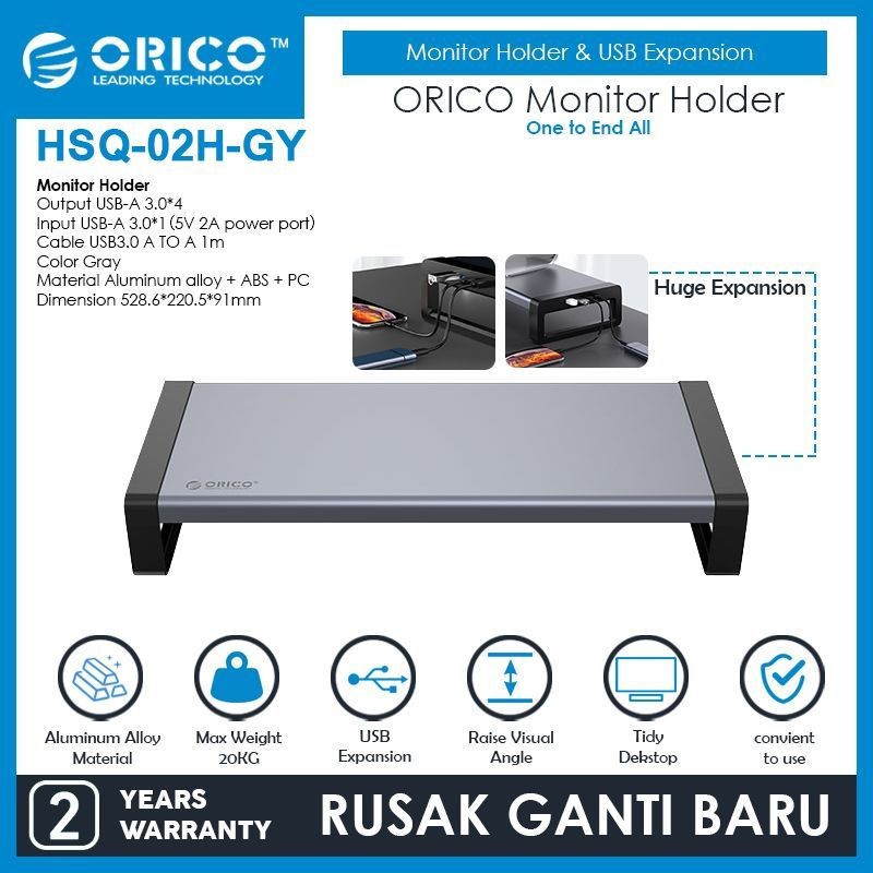 Monitor Stand holder orico aluminum with usb hub 3.0 4 port Hsq-02h - Meja table Pc Aio imac Laptop