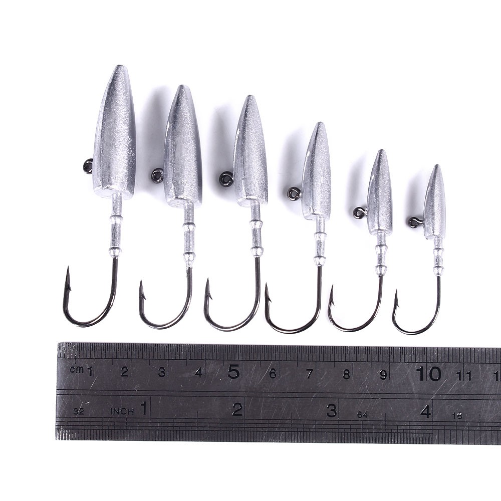 Hengjia 5PCS Lead Head Hooks 7g 10g 15g 21g 28g 35g Jig Head Silver Single Fishing Hooks Tackle